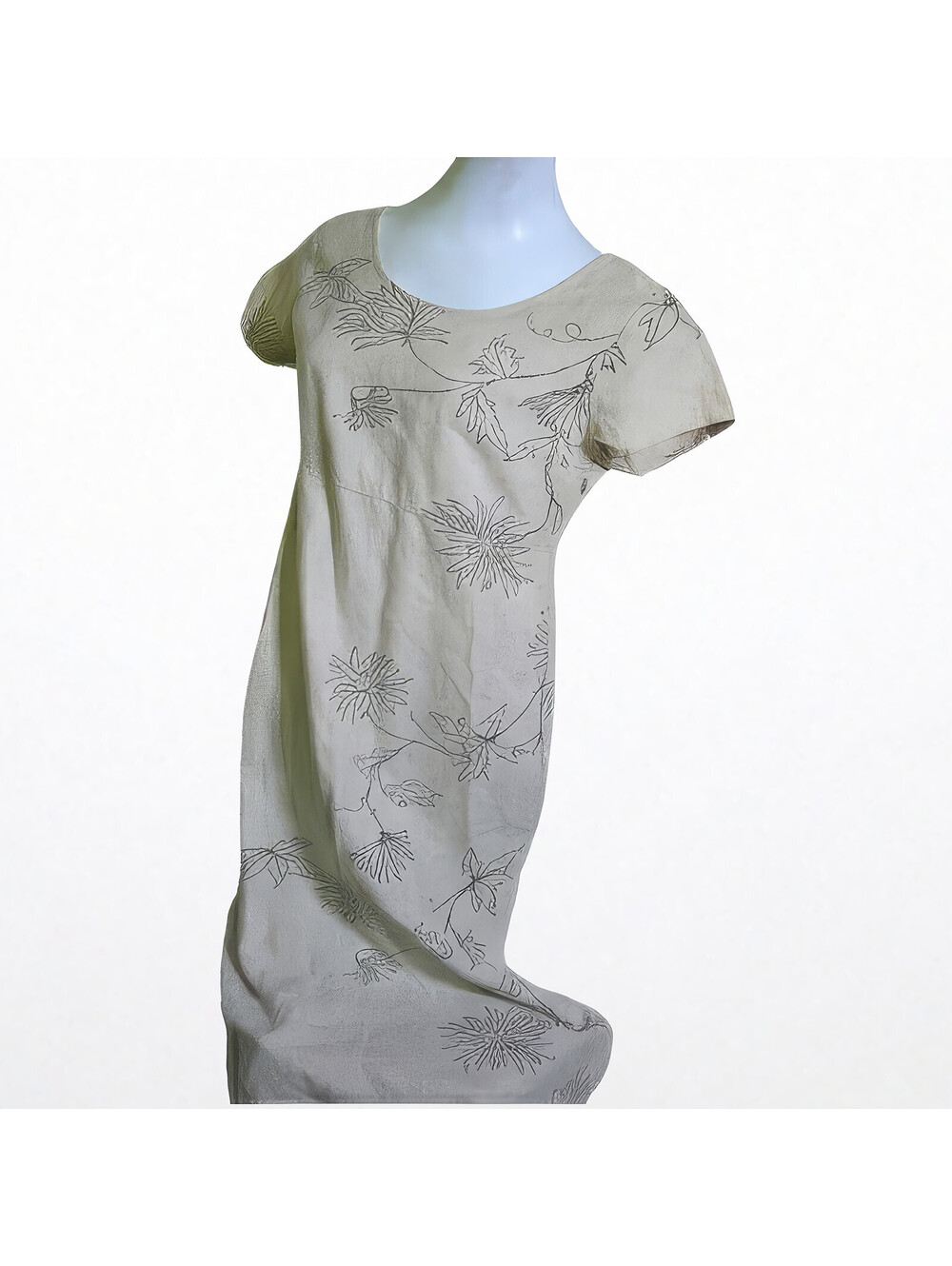 Uniform John Paul Richard Linen Shift Dress Size M Tan Floral Print Cap Sleeve